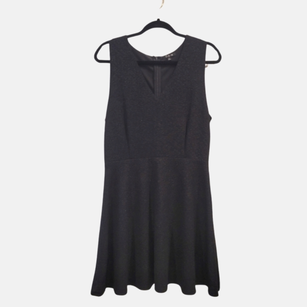 C+D+M Black Sparkle V-Neck Skater Dress | Size L